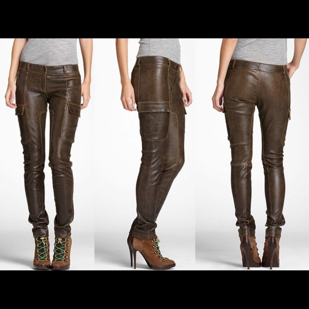 NEW Tory Burch Leather Stretch Skinny Cargo Pants